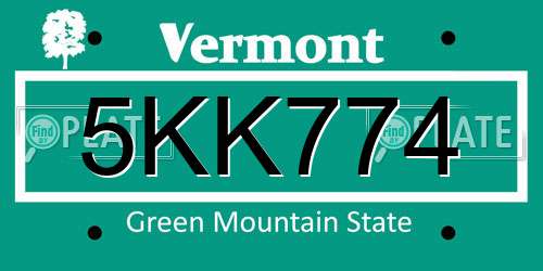 5KK774 Vermont License Plate