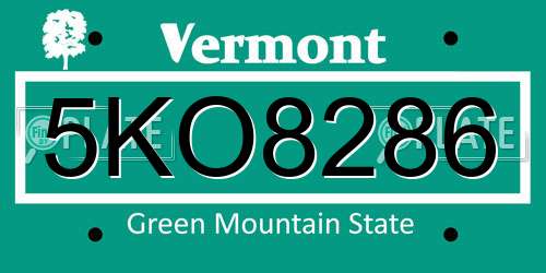 5KO8286 Vermont License Plate