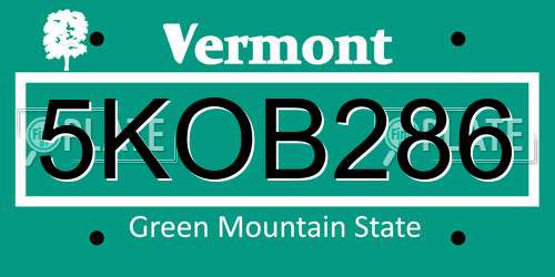 5KOB286 Vermont License Plate