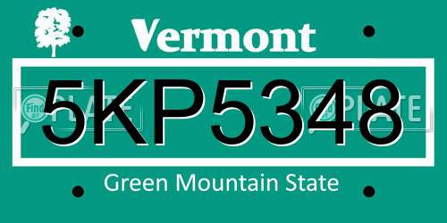5KP5348 Vermont License Plate