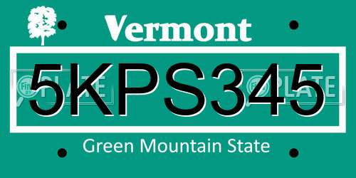 5KPS345 Vermont License Plate