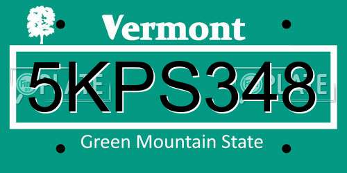 5KPS348 Vermont License Plate
