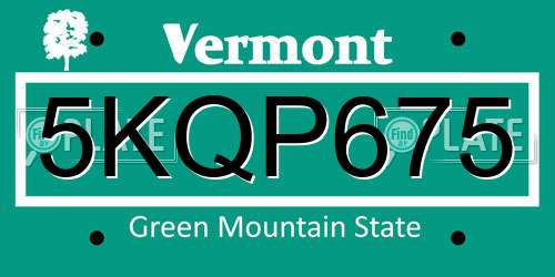 5KQP675 Vermont License Plate