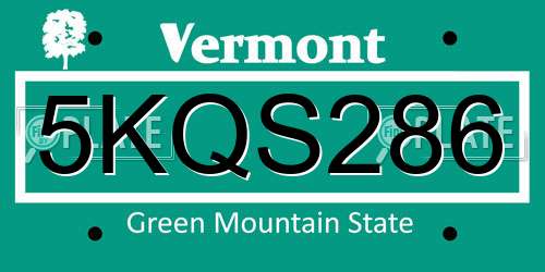 5KQS286 Vermont License Plate