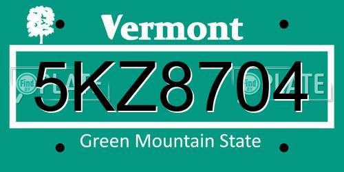 5KZ8704 Vermont License Plate