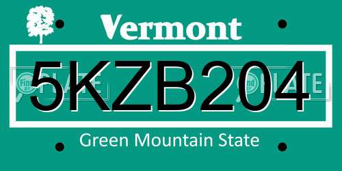 5KZB204 Vermont License Plate