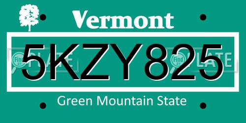 5KZY825 Vermont License Plate