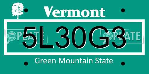 5L30G3 Vermont License Plate