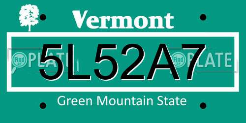 5L52A7 Vermont License Plate