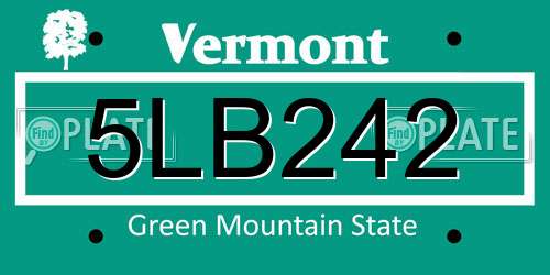5LB242 Vermont License Plate