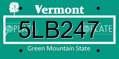 5LB247 Vermont License Plate