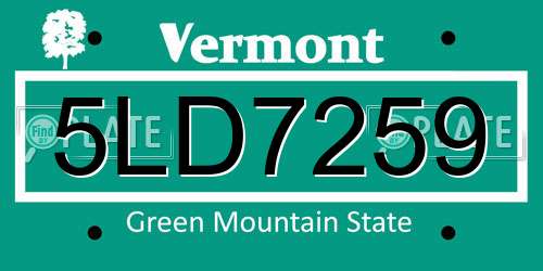 5LD7259 Vermont License Plate