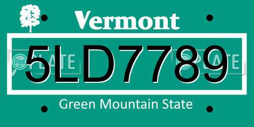5LD7789 Vermont License Plate