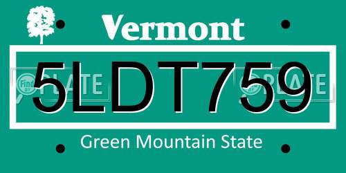 5LDT759 Vermont License Plate