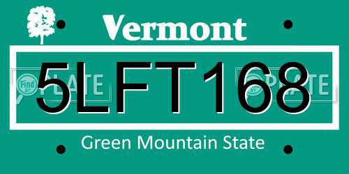 5LFT168 Vermont License Plate