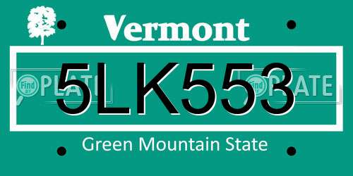 5LK553 Vermont License Plate