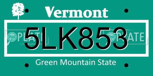 5LK853 Vermont License Plate