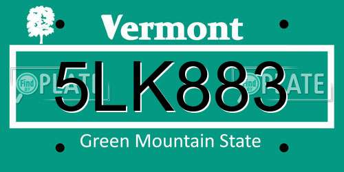 5LK883 Vermont License Plate
