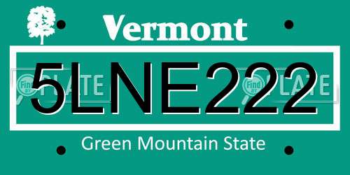 5LNE222 Vermont License Plate