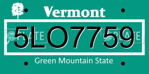 5LO7759 Vermont License Plate