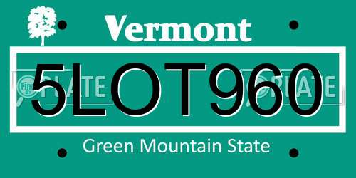 5LOT960 Vermont License Plate