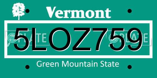 5LOZ759 Vermont License Plate