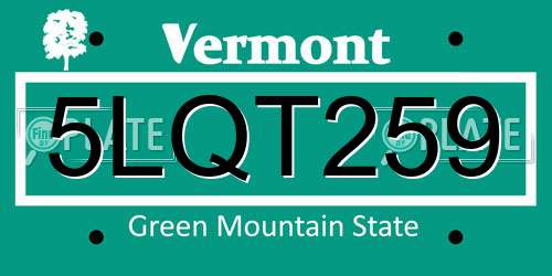 5LQT259 Vermont License Plate