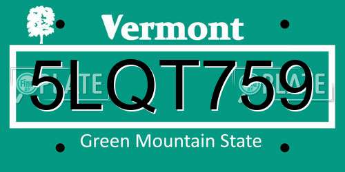 5LQT759 Vermont License Plate