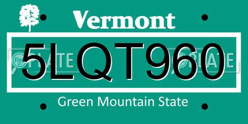 5LQT960 Vermont License Plate