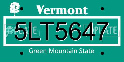 5LT5647 Vermont License Plate