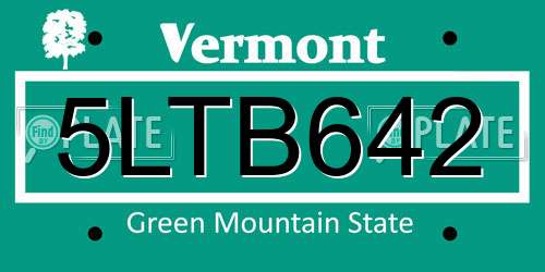 5LTB642 Vermont License Plate