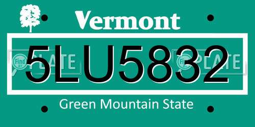 5LU5832 Vermont License Plate