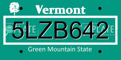 5LZB642 Vermont License Plate