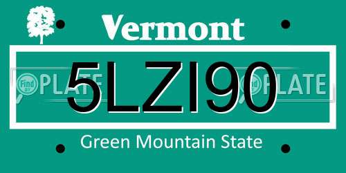 5LZI90 Vermont License Plate