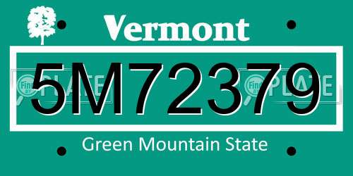 5M72379 Vermont License Plate