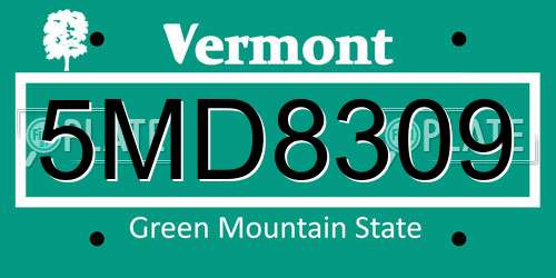 5MD8309 Vermont License Plate