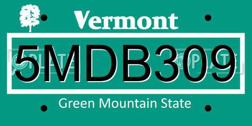5MDB309 Vermont License Plate