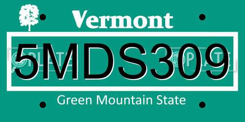 5MDS309 Vermont License Plate