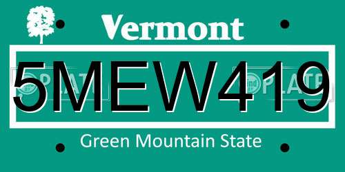 5MEW419 Vermont License Plate