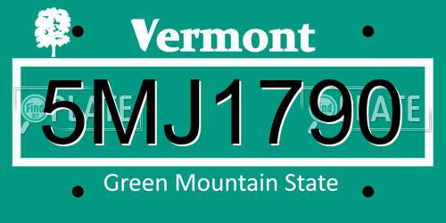 5MJ1790 Vermont License Plate