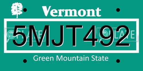 5MJT492 Vermont License Plate