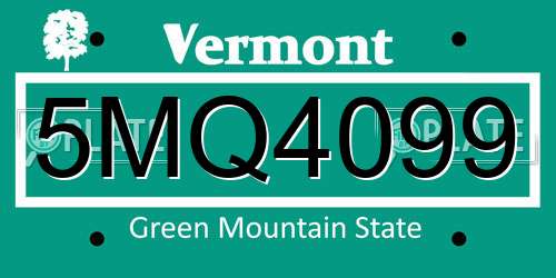 5MQ4099 Vermont License Plate