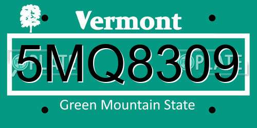 5MQ8309 Vermont License Plate