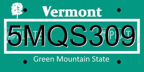 5MQS309 Vermont License Plate