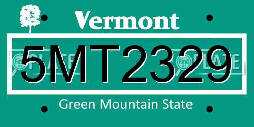 5MT2329 Vermont License Plate
