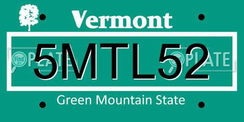 5MTL52 Vermont License Plate
