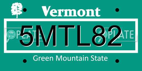 5MTL82 Vermont License Plate