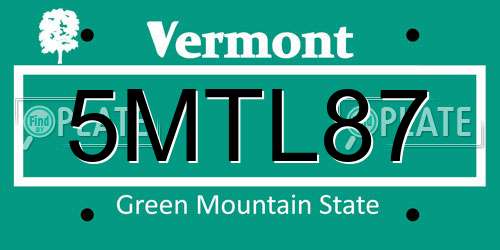 5MTL87 Vermont License Plate