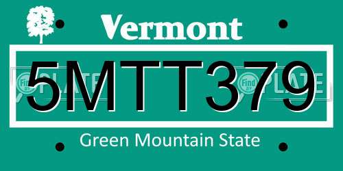 5MTT379 Vermont License Plate