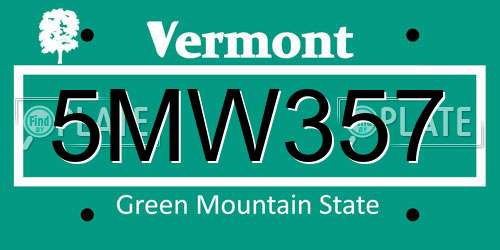 5MW357 Vermont License Plate